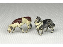 Antik jelzett angol mini ólom kutya 2 darab