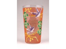 Antik neves üveg pohár kúrapohár KLÁRA 1916 téglavörös színű