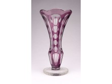 Régi lila csiszolt üveg váza szálváza 16 cm