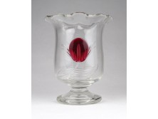 Régi fújt üveg fodros szélű rétegelt üveg váza 11.5cm ~ 1880 körül