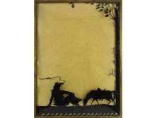 Régi domború üveg sziluett árnykép 1939 csikós lóval