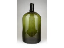Antik méregzöld fújt üveg palack 35 cm
