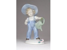 Régi Carl Scheidig Graefenthal locsoló fiú porcelán szobor 11 cm