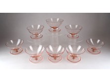 Régi art deco különleges fújt üveg rózsaszín koktélos pohár készlet 8 darab
