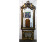 Hatalmas aranyozott antik tükör konzolasztallal 290 cm