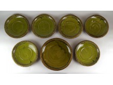 Zöld mázas mezőtúri kerámia süteményes tortás készlet 6 + 1 darab