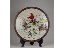 Antik jelzett kézzel festett csatajelenetes hatalmas kínai SATSUMA porcelán dísztál
