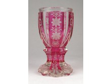 Antik csiszolt talpas rózsaszín Biedermeier pohár