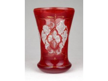 Antik bíborpácolt Biedermeier üveg pohár