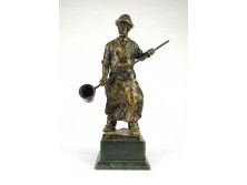 Régi vasöntő munkás bronz szobor talapzaton 32 cm