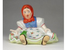 Antik Herendi porcelán ülő kislány békával 1943