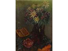 XX. századi magyar festő : Könyves asztali virágcsendélet