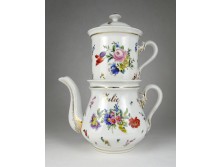 Antik nagyméretű porcelán teáskanna teaszűrővel JULIE felirattal 28.5 cm