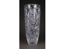 Hatalmas vastag falú csiszolt üveg kristály váza 26 cm