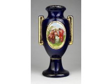 Antik kobaltkék színű fajansz váza allegorikus jelenettel  15.5 cm