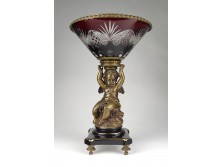 William Lowe bronz puttós kristály asztalközép kínáló tál 30 cm