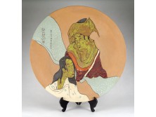 Jelzett hatalmas művészi japán kerámia falitál 50.5 cm