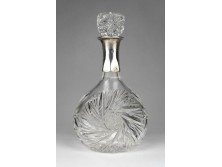 Régi csiszoltüveg likőrös üveg ezüstözött nyakkal 17 cm