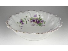 Antik lila virágos barokkos porcelán kínáló tál