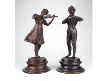 Régi zenész bronz szobor pár 24.5 cm