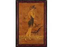 Régi gyönyörű szecessziós női alakos intarziakép keretben 30 x 20 cm
