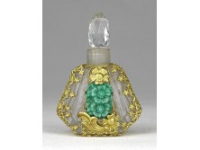 Antik kisméretű díszes parfümös üveg malachit díszítéssel