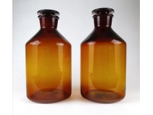 Régi nagyméretű barna gyógyszertári patika üveg pár 29.5 cm