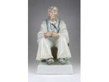 Nagyméretű Zsolnay szalonnázó paraszt porcelán figura 32.5 cm