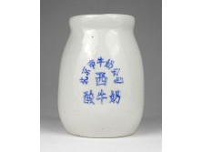 Régi kínai feliratos fehér kőcserép edény 10.7 cm