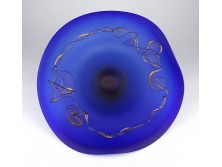 Gyönyörű kék üveg asztalközép dísztál 31 cm