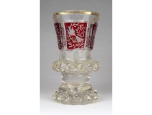Antik talpas madaras Biedermeier pohár üveg kupa XIX. század