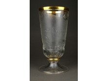 Antik talpas csiszolt jelenetes vadász pohár üveg kupa XIX. század