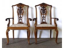 Antik faragott kárpitozott neobarokk támlás szék pár