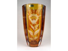 Hatalmas színezett borostyánsárga "JULIA" kristály váza 30 cm