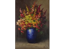 Kővári jelzéssel : Virágcsendélet kék vázával