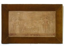 Hatalmas antik falikárpit francia életképpel gobelin 98 x 155.5 cm