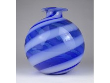 Antik muránoi kék-fehér fújt üveg gömbváza díszváza 17.5 cm