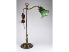 Antik állítható réz lámpa banklámpa gyönyörű zöld burával 52 cm