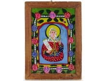 Antik erdélyi üveg ikon Szűz Mária kezében kereszttel 47 x 34.5 cm