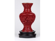 Régi piros cinóber keleti váza 12.5 cm
