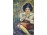 XX. századi festő : Piros szoknyás kézimunkázó kötő nő 