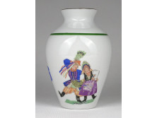 Régi népi motívumos lengyel porcelán váza virágváza 13 cm