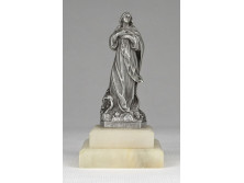 Régi jelzett kisméretű Szűz Mária szobor márvány talapzaton 10 cm