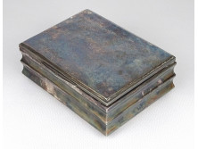 Antik fa betétes pénzverdei ezüstözött alpakka cigaretta kínáló doboz