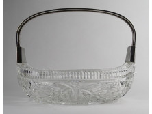 Üveg asztalközép kínáló kosár fém füllel 25 cm