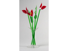 Régi muránoi fújt üveg virágok vázában 19 cm