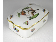 Nagyméretű madaras Rothschild mintás Herendi porcelán bonbonier