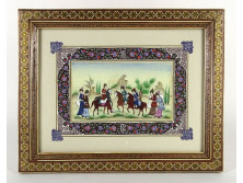 Gyönyörű régi orientalista lovas jelenet keretben 22.5 x 28.5 cm