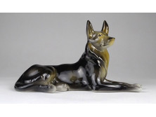 Régi nagyméretű Hollóházi porcelán németjuhász kutya 21 cm
