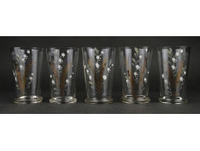 Antik festett gyöngyvirágos fújt üveg pohár készlet 5 darab